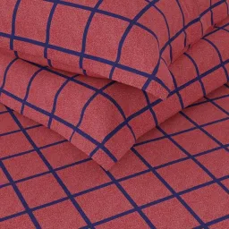 Nautica Bristol Checks Red 150 TC King Bedsheet with 2 Pillow Covers image 4