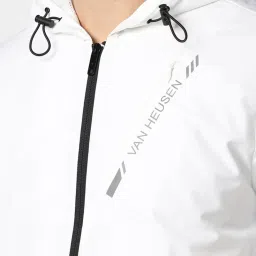 Van Heusen White Cotton Regular Fit Colour Block Hooded Jacket image 4