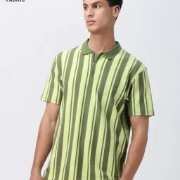 The Souled Store Green Regular Fit Striped Polo T-Shirt-picture-37