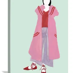 ARTE'VENUE Couture Grid Green & Pink Canvas Wall Arts - Set of 4 (10 X 12 inch Each) image 4