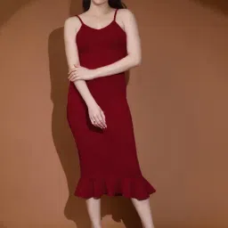 Kotty Maroon Relaxed Fit Bodycon Dress-image-1