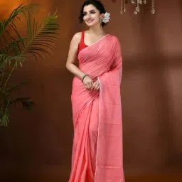 Desh Bidesh Coral Cotton Plain Saree image 4