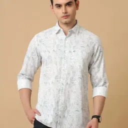 CAVALLO by Linen Club Blue & White Contemporary Fit Printed Shirt-image-44
