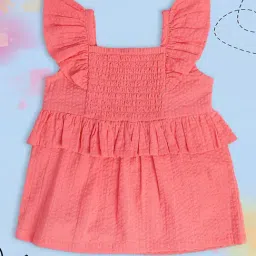 MINIKLUB Orange Baby Girls Frill Sleeve Woven Top-image-2