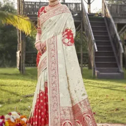 Manohari Red Woven Saree With Unstitched Blouse image 4
