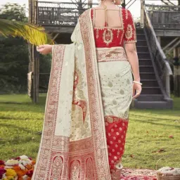 Manohari Red Woven Saree With Unstitched Blouse image 2