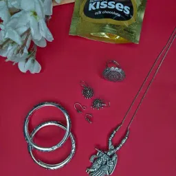 NVR Valentine Special Silver-Plated Oxidised Jewellery Combo Set for Women's with Chocolate-image-0