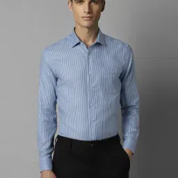 Louis Philippe Cool Blue Cotton Slim Fit Striped Shirt-picture-17