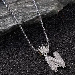French Accent Men Silver-Plated Alphabet-N Pendants with Chains-picture-22