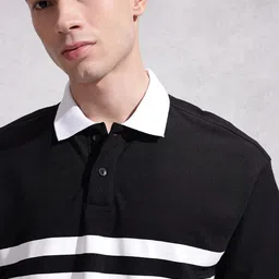 WROGN Pure Cotton Monochrome Striped Polo Oversized T-shirt image 2