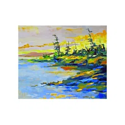 Inephos Yellow & Blue Beach Printed Canvas Wall Art-picture-32
