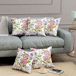 Trance Home Linen Purple & Pink Set of 5 Floral Square Cushion Covers-picture-10