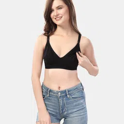 Fabme Cotton Sleeveless Solid Non Padded Maternity Nursing Bra - Padded Black-picture-26