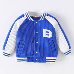 Kookie Kids Full Raglan Sleeves Bomber Jacket with Quilted Design & Alphabet Patch Detailing - Blue image 1