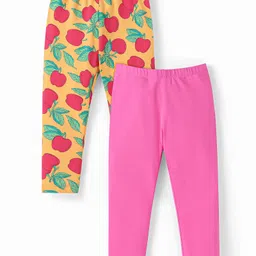 Babyhug Cotton Lycra Knit Stretchable Leggings ApplePrint Pack of 2 - Pink & Yellow-picture-20