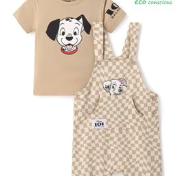 babyoye disney Babyoye Single Jersey Knit Dungaree & Half Sleeves T-Shirt With 101 Dalmatians Graphics & Badge Detailing - Tan-picture-13