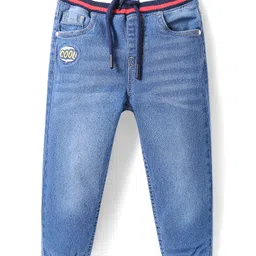 Babyhug Full Length Washed Denim Jeans With Stretch & Text Embroidery - Light Blue-image-72