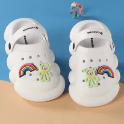Cute Walk by Babyhug Back Strap Closure Clogs With Rainbow & Teddy Bear Applique - White-picture-12