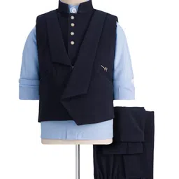Rikidoos Full Sleeves Solid Shirt 3 Piece Party Suit - Navy & Light Blue-picture-13