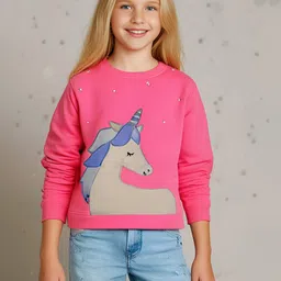 Cherry Crumble By Nitt Hyman Knit Full Sleeves Unicorn Embroidered Winter Sweatshirt - Pink-picture-16