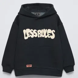 ALAN JONES Cotton Blend Knit Full Sleeves Less Rules Text Printed Light Winter Oversized Hoodie - Dark Navy-picture-11