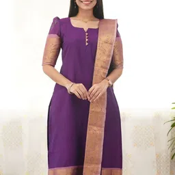 Vastukala Women Woven Design Zari Pure Kanchi Cotton Kurta with Dupatta-picture-18