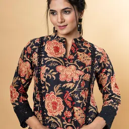 Readiprint Floral Printed Mandarin Collar Pure Cotton Tunic And Trousers image 5