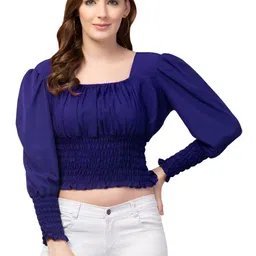fuprecious Women Square Neck Smocked Puff Sleeve Crop Top-picture-25