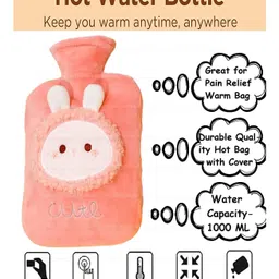 FunBlast Cartoon Design Hot Water Bag with Soft Cover 1000 ml - Pink image 2