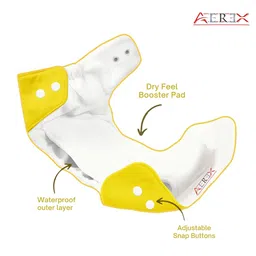AEREX Reusable Baby Cloth Diapers for 6 Months to 3 Years with White Insert Pad & Anti-Piling Fleece Extra Absorbent Instant Baby Dry Sheet Leak Proof Washable Diaper Baby Bed Protector 50x70cm (Yellow) image 2