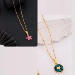 SZN Set Of 2 Gold-Plated Star Shaped Enamelled Pendants With Chains-picture-26