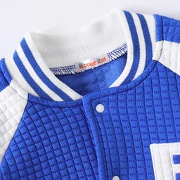 Kookie Kids Full Raglan Sleeves Bomber Jacket with Quilted Design & Alphabet Patch Detailing - Blue image 3