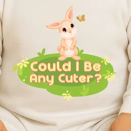 The Peppy Tend 100% Cotton Knit Full Sleeves Could I Be Any Cuter Text & Bunny Printed Romper - White image 4