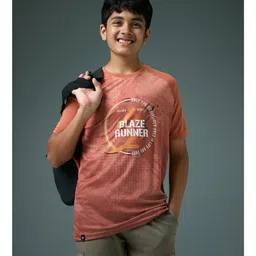 Technosport Knit Half Sleeves Blaze Runner Text Printed Quick Dry & Breathable Tee - Red image 5