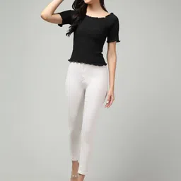 clobug Women Square Neck Short Sleeves Crepe Fitted Top image 4