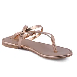 D LORZERI Women Textured Open Toe T-Strap Flats image 3