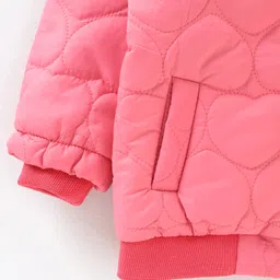 Babyoye Full Sleeves Hooded Padded Jacket with Heart Patterns - Strawberry Pink image 5
