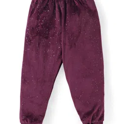 Babyhug Velour Woven Full Sleeves Glitter Printed Hooded Sweatjacket & Lounge Pant Set with Kangaroo Pockets - Wine image 5