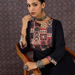 Indo Era Women Geometric Printed Patchwork Kurta-picture-27