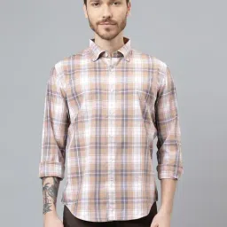 Woodland Beige Cotton Regular Fit Checks Shirt-image-8
