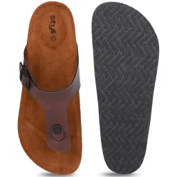 Styli Men's Brown T-Strap Sandals image 4