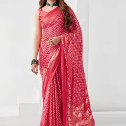 Satrani Pink Printed Saree With Unstitched Blouse-image-48