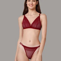 AROUSY Green & Maroon Self Pattern Bra Panty Set - Pack Of 2 image 4