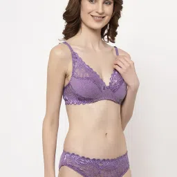 AROUSY Purple Self Pattern Bra Panty Set image 4
