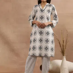 W White Cotton Printed Straight Kurta image 4