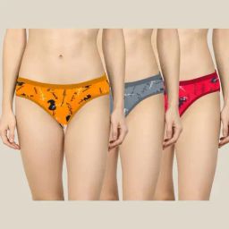 AROUSY Yellow & Grey Printed Bikini Panties - Pack Of 3-picture-22