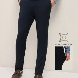 The Bear House Blue Polyester Slim Fit Solid Formal Trousers image 4