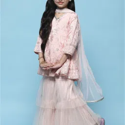BIBA Girls Light Pink Embroidered Kurta, Gharara with Dupatta image 4
