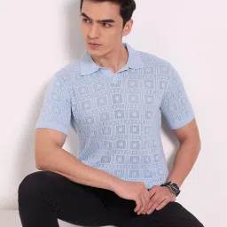 Peregrine By Pantaloons Blue Cotton Slim Fit Printed Polo T-Shirt image 4
