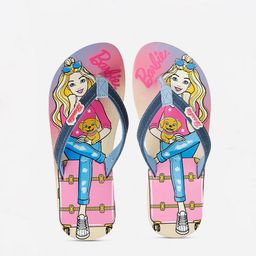 Kids Ville Girls Blue & Pink Barbie Printed Thong Flip-Flops-picture-15